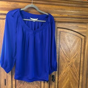 Diane von Furstenberg silk 3/4 length sleeve size 2 royal blue blouse. EUC.